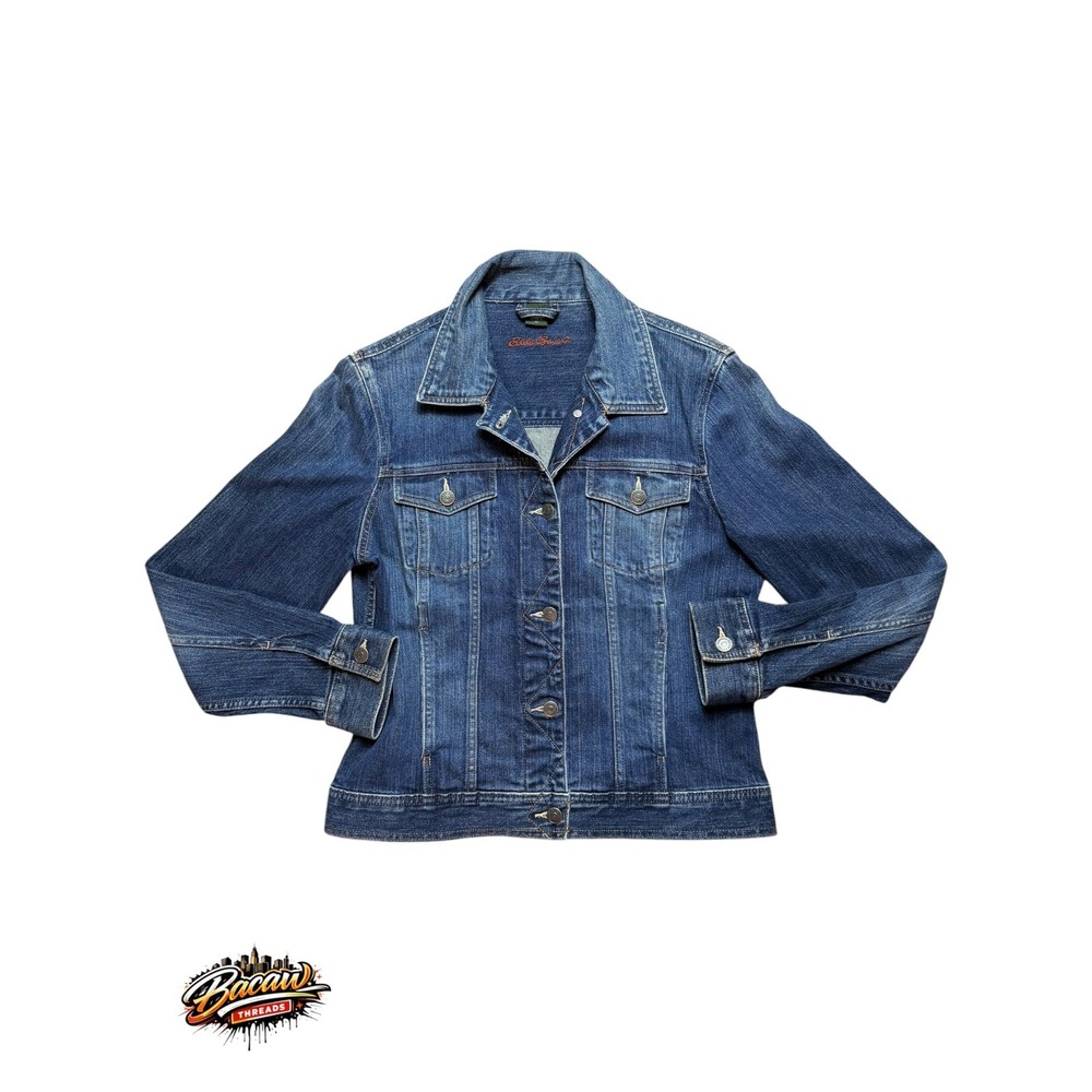 Eddie Bauer Women's Medium Wash Denim Trucker Jacket Blue Cotton Size M
